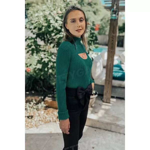 imagePRETTYGARDEN Womens 2023 Fashion Fall Clothes 2 Piece Cutout Tops Long Sleeve Mock Neck Rib Knit Winter Pullover SweaterLake Green