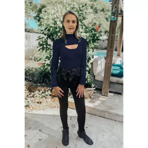 imagePRETTYGARDEN Womens 2023 Fashion Fall Clothes 2 Piece Cutout Tops Long Sleeve Mock Neck Rib Knit Winter Pullover SweaterNavy