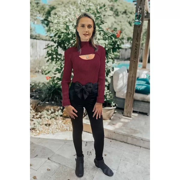 imagePRETTYGARDEN Womens 2023 Fashion Fall Clothes 2 Piece Cutout Tops Long Sleeve Mock Neck Rib Knit Winter Pullover SweaterWine Red