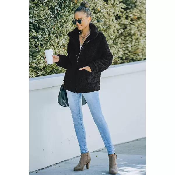 imagePRETTYGARDEN Womens 2023 Fashion Winter Coat Long Sleeve Lapel Zip Up Faux Shearling Shaggy Oversized Shacket JacketBlack