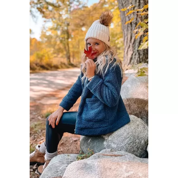 imagePRETTYGARDEN Womens 2023 Fashion Winter Coat Long Sleeve Lapel Zip Up Faux Shearling Shaggy Oversized Shacket JacketBlue