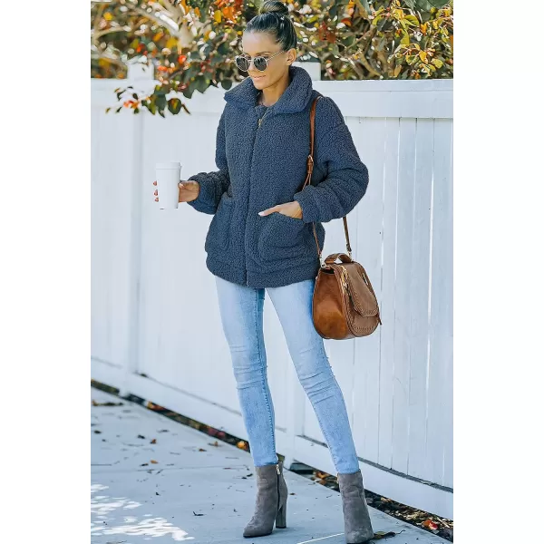 imagePRETTYGARDEN Womens 2023 Fashion Winter Coat Long Sleeve Lapel Zip Up Faux Shearling Shaggy Oversized Shacket JacketBlue