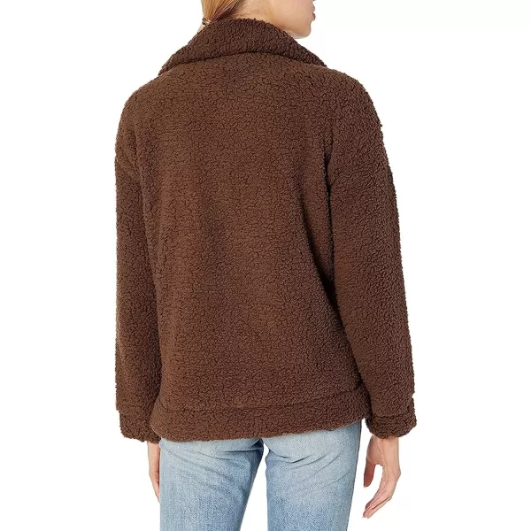imagePRETTYGARDEN Womens 2023 Fashion Winter Coat Long Sleeve Lapel Zip Up Faux Shearling Shaggy Oversized Shacket JacketBrown