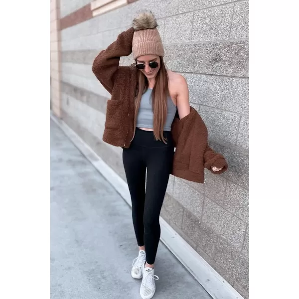 imagePRETTYGARDEN Womens 2023 Fashion Winter Coat Long Sleeve Lapel Zip Up Faux Shearling Shaggy Oversized Shacket JacketBrown