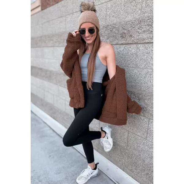 imagePRETTYGARDEN Womens 2023 Fashion Winter Coat Long Sleeve Lapel Zip Up Faux Shearling Shaggy Oversized Shacket JacketBrown