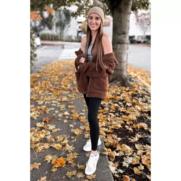 imagePRETTYGARDEN Womens 2023 Fashion Winter Coat Long Sleeve Lapel Zip Up Faux Shearling Shaggy Oversized Shacket JacketBrown