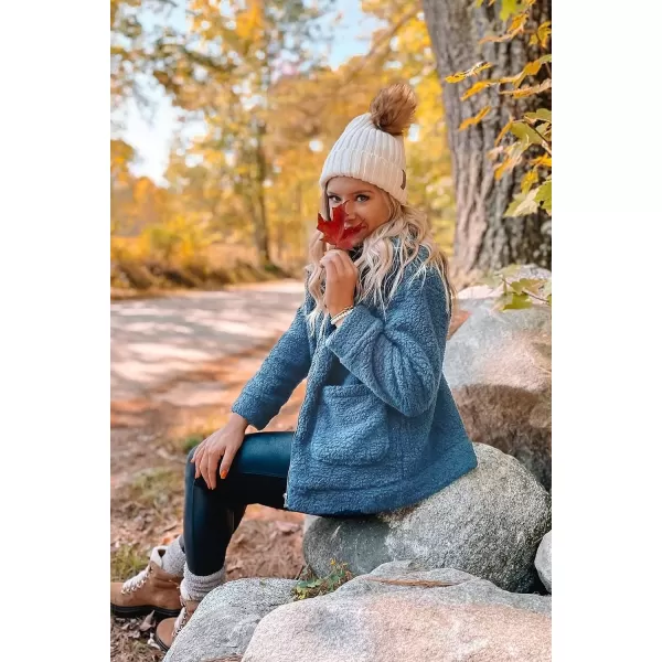 imagePRETTYGARDEN Womens 2023 Fashion Winter Coat Long Sleeve Lapel Zip Up Faux Shearling Shaggy Oversized Shacket JacketDark Blue