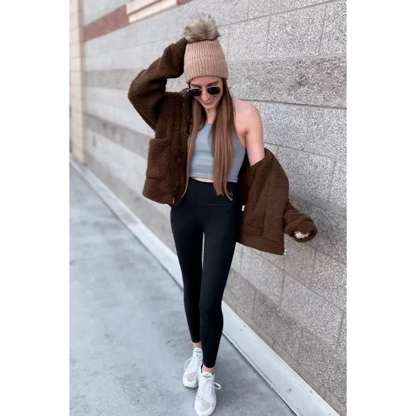 imagePRETTYGARDEN Womens 2023 Fashion Winter Coat Long Sleeve Lapel Zip Up Faux Shearling Shaggy Oversized Shacket JacketDark Coffee