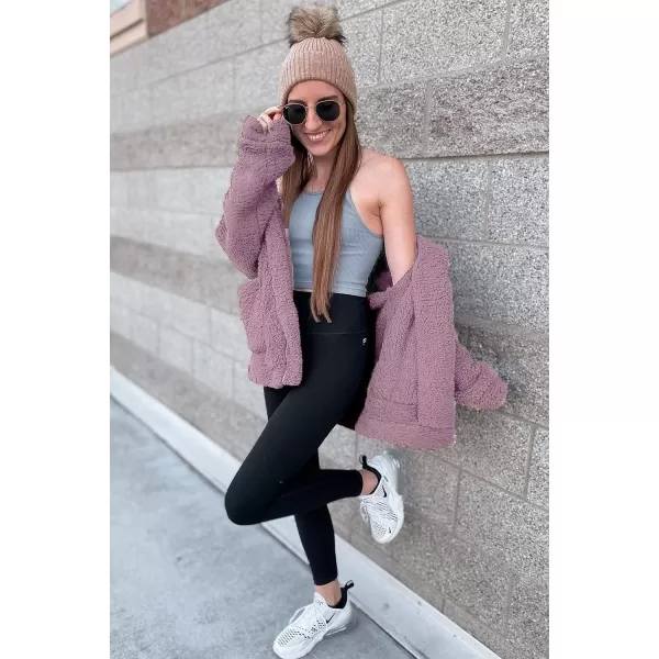 imagePRETTYGARDEN Womens 2023 Fashion Winter Coat Long Sleeve Lapel Zip Up Faux Shearling Shaggy Oversized Shacket JacketDark Pink