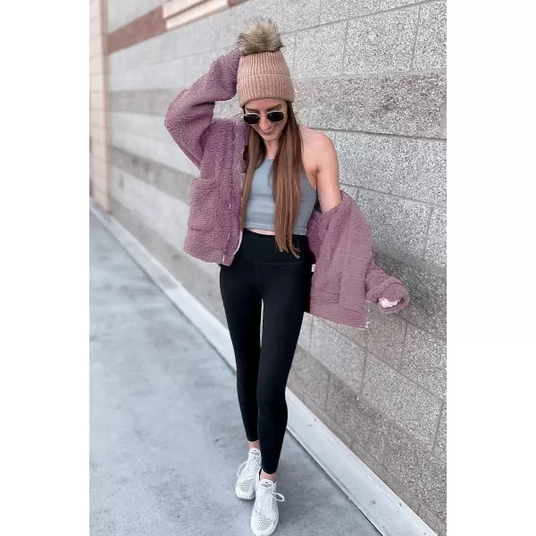 imagePRETTYGARDEN Womens 2023 Fashion Winter Coat Long Sleeve Lapel Zip Up Faux Shearling Shaggy Oversized Shacket JacketDark Pink
