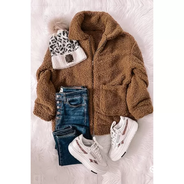 imagePRETTYGARDEN Womens 2023 Fashion Winter Coat Long Sleeve Lapel Zip Up Faux Shearling Shaggy Oversized Shacket JacketGolden