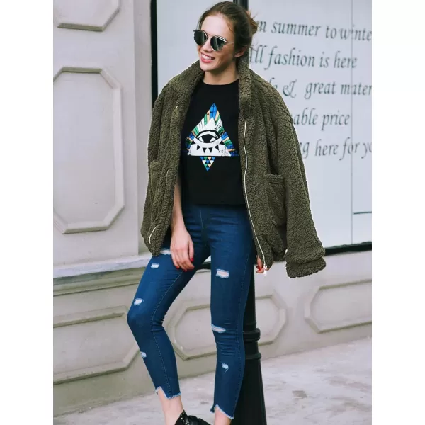 imagePRETTYGARDEN Womens 2023 Fashion Winter Coat Long Sleeve Lapel Zip Up Faux Shearling Shaggy Oversized Shacket JacketGreen