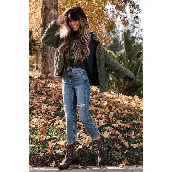 imagePRETTYGARDEN Womens 2023 Fashion Winter Coat Long Sleeve Lapel Zip Up Faux Shearling Shaggy Oversized Shacket JacketGreen