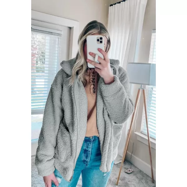 imagePRETTYGARDEN Womens 2023 Fashion Winter Coat Long Sleeve Lapel Zip Up Faux Shearling Shaggy Oversized Shacket JacketGrey
