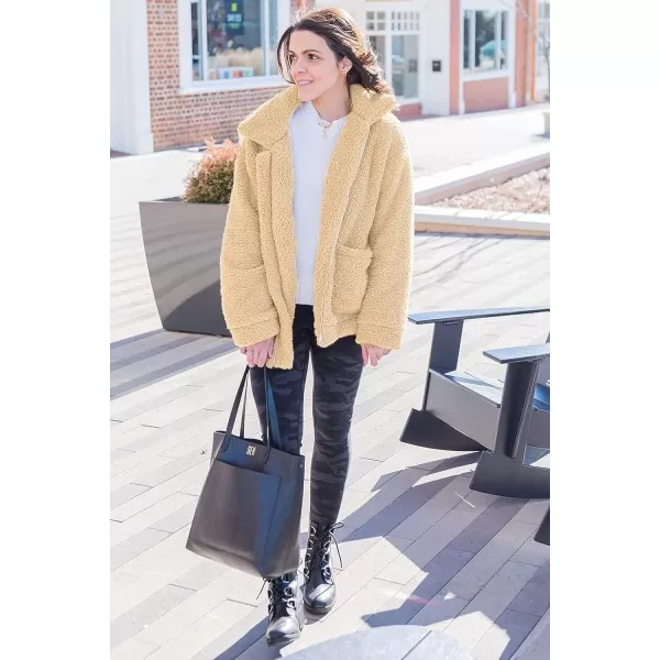 imagePRETTYGARDEN Womens 2023 Fashion Winter Coat Long Sleeve Lapel Zip Up Faux Shearling Shaggy Oversized Shacket JacketStyle One Apricot