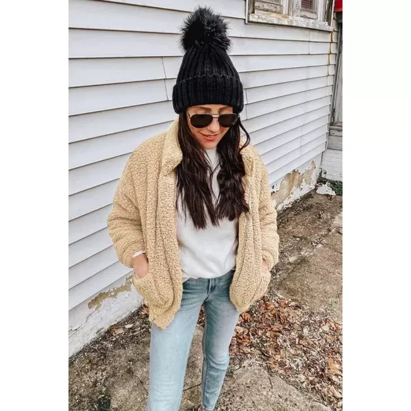 imagePRETTYGARDEN Womens 2023 Fashion Winter Coat Long Sleeve Lapel Zip Up Faux Shearling Shaggy Oversized Shacket JacketStyle One Apricot