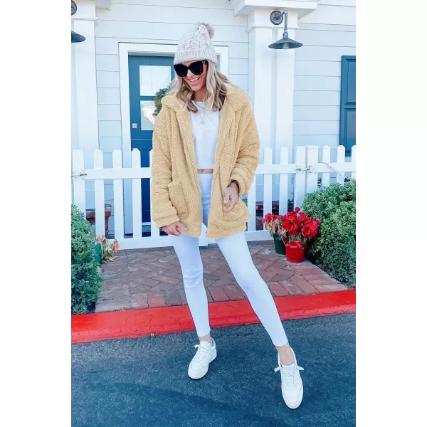 imagePRETTYGARDEN Womens 2023 Fashion Winter Coat Long Sleeve Lapel Zip Up Faux Shearling Shaggy Oversized Shacket JacketStyle One Apricot