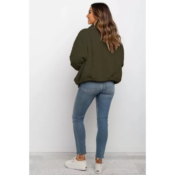 imagePRETTYGARDEN Womens 2023 Fashion Winter Coat Long Sleeve Lapel Zip Up Faux Shearling Shaggy Oversized Shacket JacketStyle One Army Green