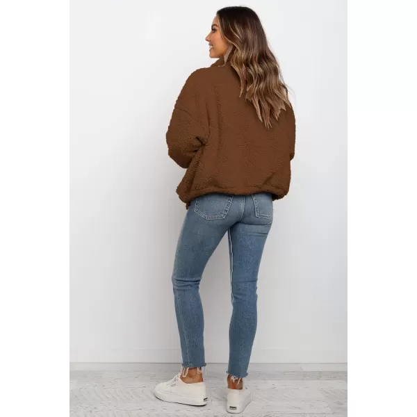 imagePRETTYGARDEN Womens 2023 Fashion Winter Coat Long Sleeve Lapel Zip Up Faux Shearling Shaggy Oversized Shacket JacketStyle One Coffee