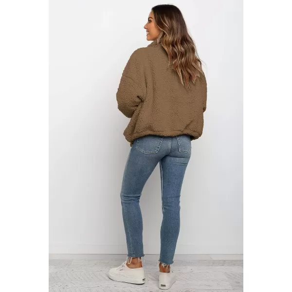 imagePRETTYGARDEN Womens 2023 Fashion Winter Coat Long Sleeve Lapel Zip Up Faux Shearling Shaggy Oversized Shacket JacketStyle One Khaki