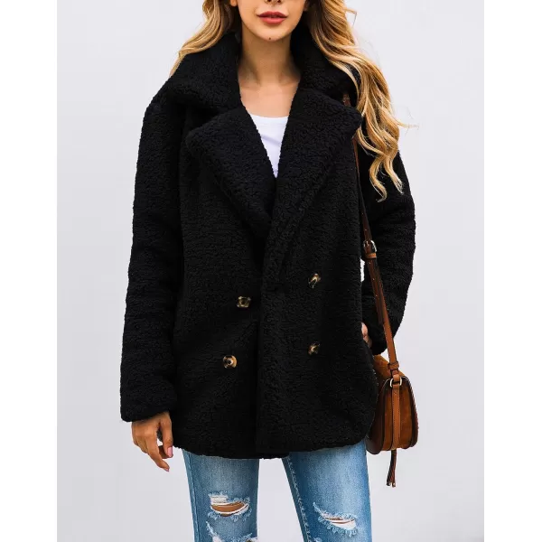 imagePRETTYGARDEN Womens 2023 Fashion Winter Coat Long Sleeve Lapel Zip Up Faux Shearling Shaggy Oversized Shacket JacketStyle Two Black