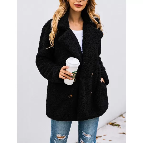 imagePRETTYGARDEN Womens 2023 Fashion Winter Coat Long Sleeve Lapel Zip Up Faux Shearling Shaggy Oversized Shacket JacketStyle Two Black
