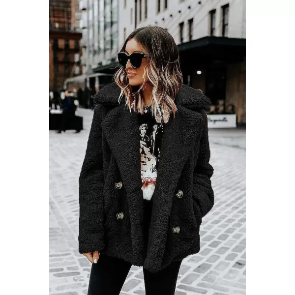 imagePRETTYGARDEN Womens 2023 Fashion Winter Coat Long Sleeve Lapel Zip Up Faux Shearling Shaggy Oversized Shacket JacketStyle Two Black
