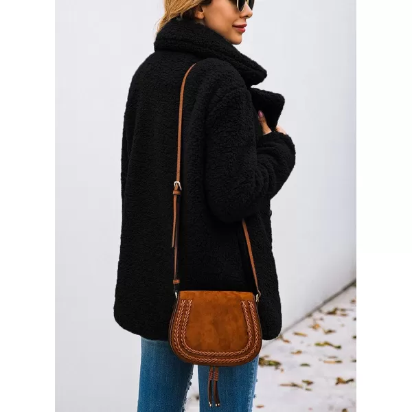 imagePRETTYGARDEN Womens 2023 Fashion Winter Coat Long Sleeve Lapel Zip Up Faux Shearling Shaggy Oversized Shacket JacketStyle Two Black
