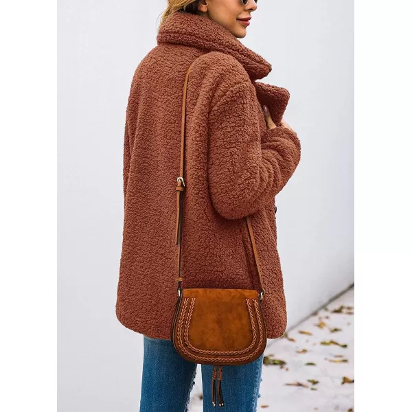 imagePRETTYGARDEN Womens 2023 Fashion Winter Coat Long Sleeve Lapel Zip Up Faux Shearling Shaggy Oversized Shacket JacketStyle Two Brown
