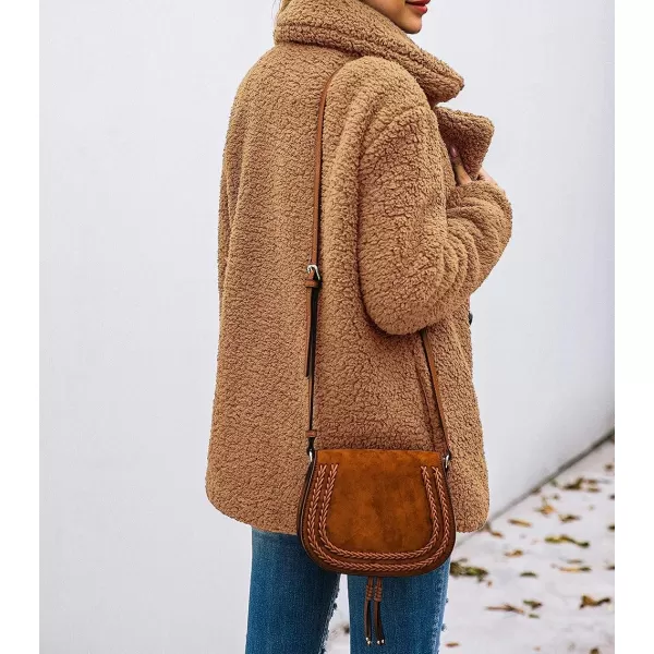 imagePRETTYGARDEN Womens 2023 Fashion Winter Coat Long Sleeve Lapel Zip Up Faux Shearling Shaggy Oversized Shacket JacketStyle Two Camel