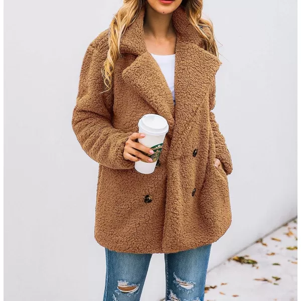 imagePRETTYGARDEN Womens 2023 Fashion Winter Coat Long Sleeve Lapel Zip Up Faux Shearling Shaggy Oversized Shacket JacketStyle Two Camel