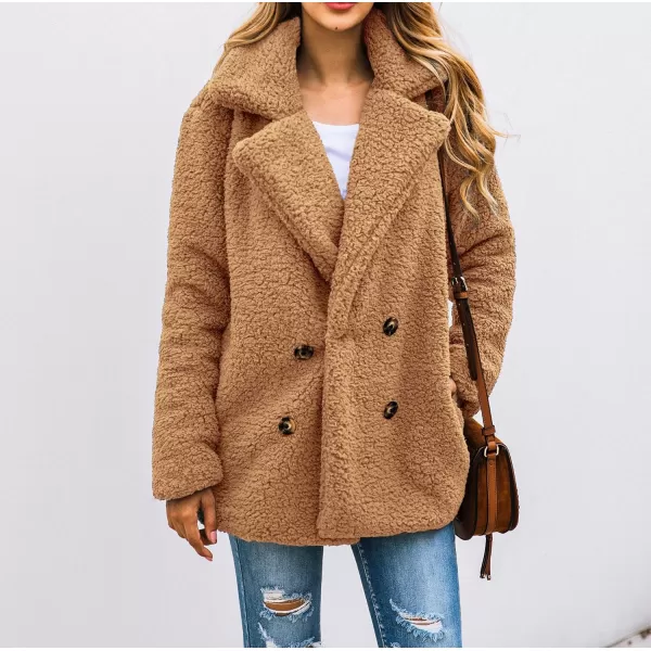 imagePRETTYGARDEN Womens 2023 Fashion Winter Coat Long Sleeve Lapel Zip Up Faux Shearling Shaggy Oversized Shacket JacketStyle Two Camel