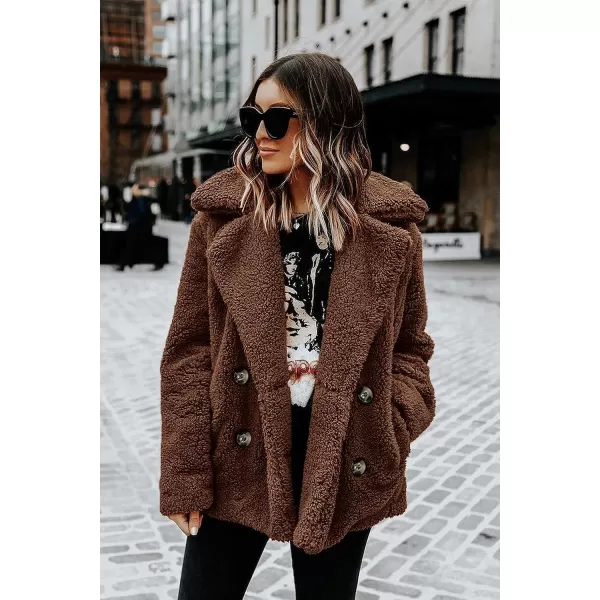 imagePRETTYGARDEN Womens 2023 Fashion Winter Coat Long Sleeve Lapel Zip Up Faux Shearling Shaggy Oversized Shacket JacketStyle Two Coffee
