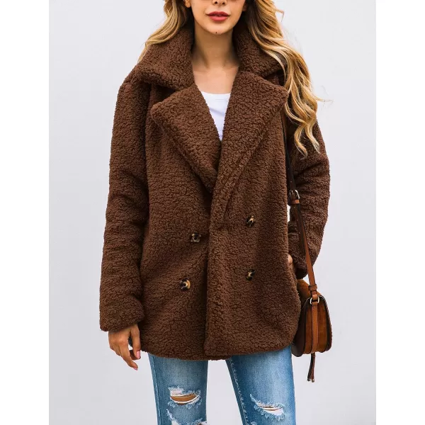 imagePRETTYGARDEN Womens 2023 Fashion Winter Coat Long Sleeve Lapel Zip Up Faux Shearling Shaggy Oversized Shacket JacketStyle Two Coffee