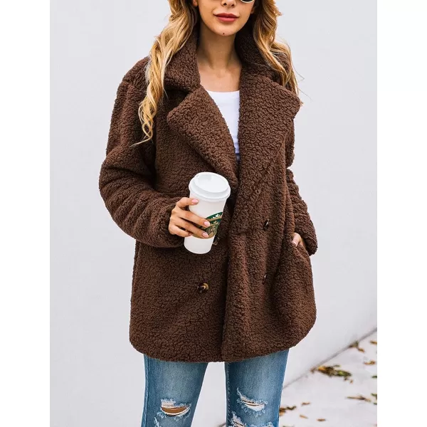imagePRETTYGARDEN Womens 2023 Fashion Winter Coat Long Sleeve Lapel Zip Up Faux Shearling Shaggy Oversized Shacket JacketStyle Two Coffee