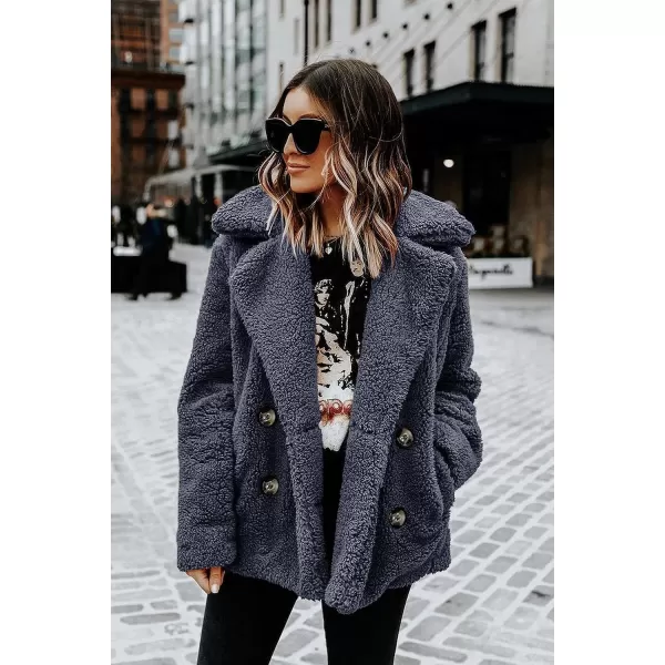 imagePRETTYGARDEN Womens 2023 Fashion Winter Coat Long Sleeve Lapel Zip Up Faux Shearling Shaggy Oversized Shacket JacketStyle Two Dark Grey