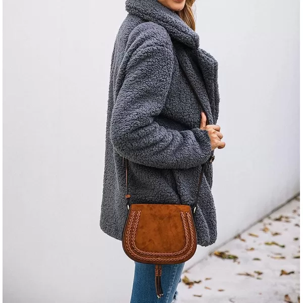 imagePRETTYGARDEN Womens 2023 Fashion Winter Coat Long Sleeve Lapel Zip Up Faux Shearling Shaggy Oversized Shacket JacketStyle Two Dark Grey