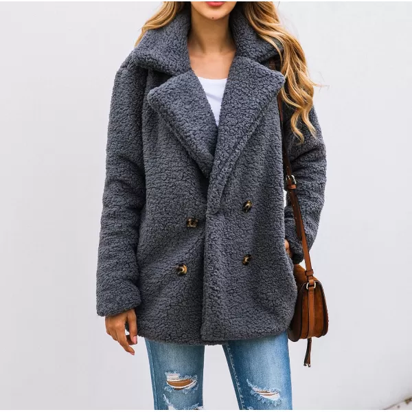 imagePRETTYGARDEN Womens 2023 Fashion Winter Coat Long Sleeve Lapel Zip Up Faux Shearling Shaggy Oversized Shacket JacketStyle Two Dark Grey