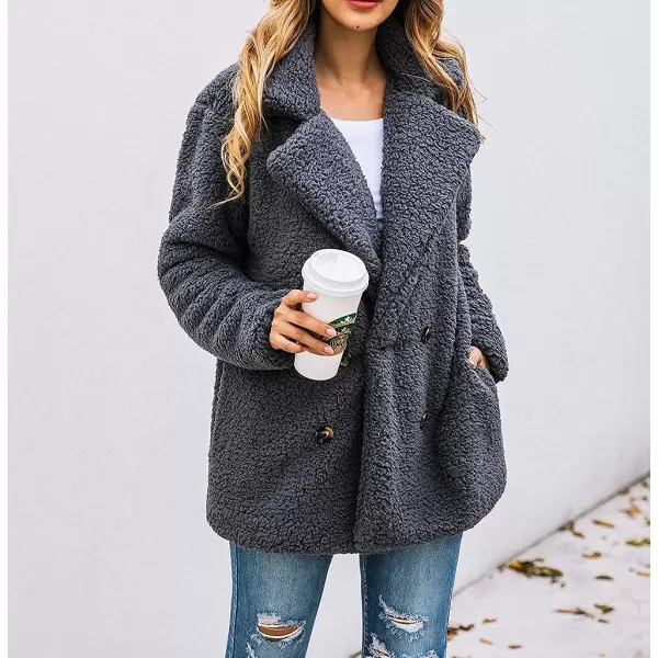 imagePRETTYGARDEN Womens 2023 Fashion Winter Coat Long Sleeve Lapel Zip Up Faux Shearling Shaggy Oversized Shacket JacketStyle Two Dark Grey
