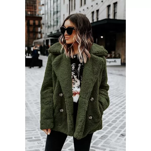 imagePRETTYGARDEN Womens 2023 Fashion Winter Coat Long Sleeve Lapel Zip Up Faux Shearling Shaggy Oversized Shacket JacketStyle Two Green