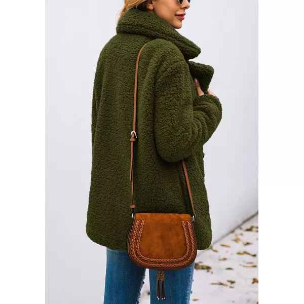 imagePRETTYGARDEN Womens 2023 Fashion Winter Coat Long Sleeve Lapel Zip Up Faux Shearling Shaggy Oversized Shacket JacketStyle Two Green