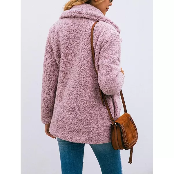 imagePRETTYGARDEN Womens 2023 Fashion Winter Coat Long Sleeve Lapel Zip Up Faux Shearling Shaggy Oversized Shacket JacketStyle Two Pink