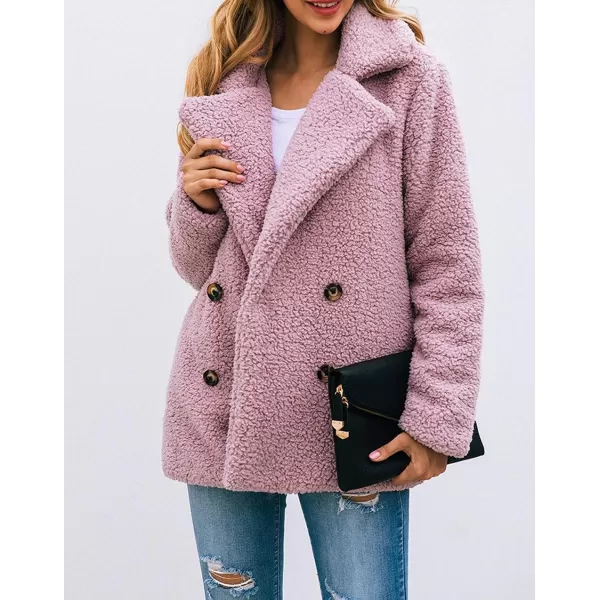 imagePRETTYGARDEN Womens 2023 Fashion Winter Coat Long Sleeve Lapel Zip Up Faux Shearling Shaggy Oversized Shacket JacketStyle Two Pink