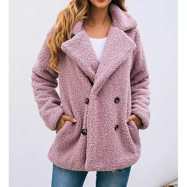 imagePRETTYGARDEN Womens 2023 Fashion Winter Coat Long Sleeve Lapel Zip Up Faux Shearling Shaggy Oversized Shacket JacketStyle Two Pink
