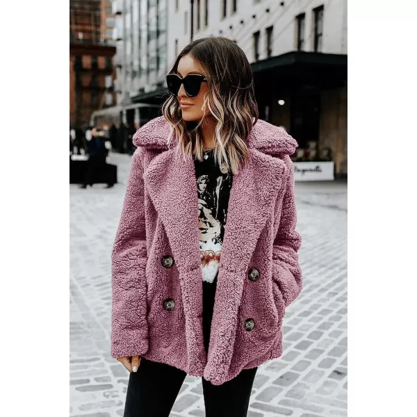 imagePRETTYGARDEN Womens 2023 Fashion Winter Coat Long Sleeve Lapel Zip Up Faux Shearling Shaggy Oversized Shacket JacketStyle Two Pink
