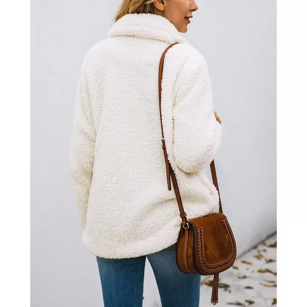 imagePRETTYGARDEN Womens 2023 Fashion Winter Coat Long Sleeve Lapel Zip Up Faux Shearling Shaggy Oversized Shacket JacketStyle Two White