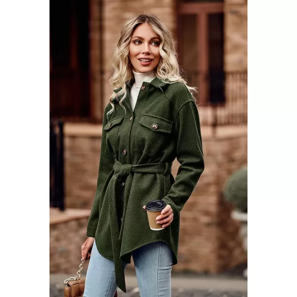 imagePRETTYGARDEN Womens 2023 Fashion Winter Trench Coats Lapel Button Down Peacoat Belted Outwear Casual JacketsArmy Green