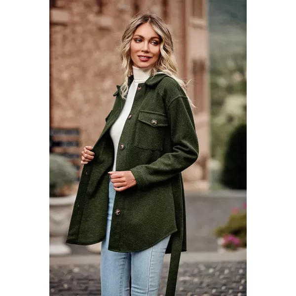 imagePRETTYGARDEN Womens 2023 Fashion Winter Trench Coats Lapel Button Down Peacoat Belted Outwear Casual JacketsArmy Green