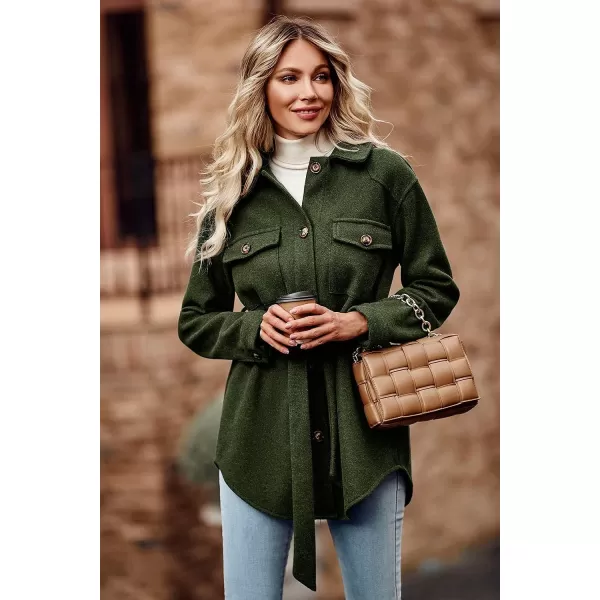 imagePRETTYGARDEN Womens 2023 Fashion Winter Trench Coats Lapel Button Down Peacoat Belted Outwear Casual JacketsArmy Green
