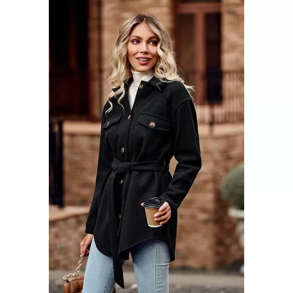 imagePRETTYGARDEN Womens 2023 Fashion Winter Trench Coats Lapel Button Down Peacoat Belted Outwear Casual JacketsBlack